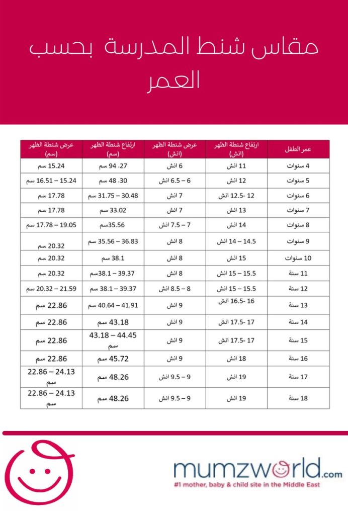 مقاسات شنط المدارس