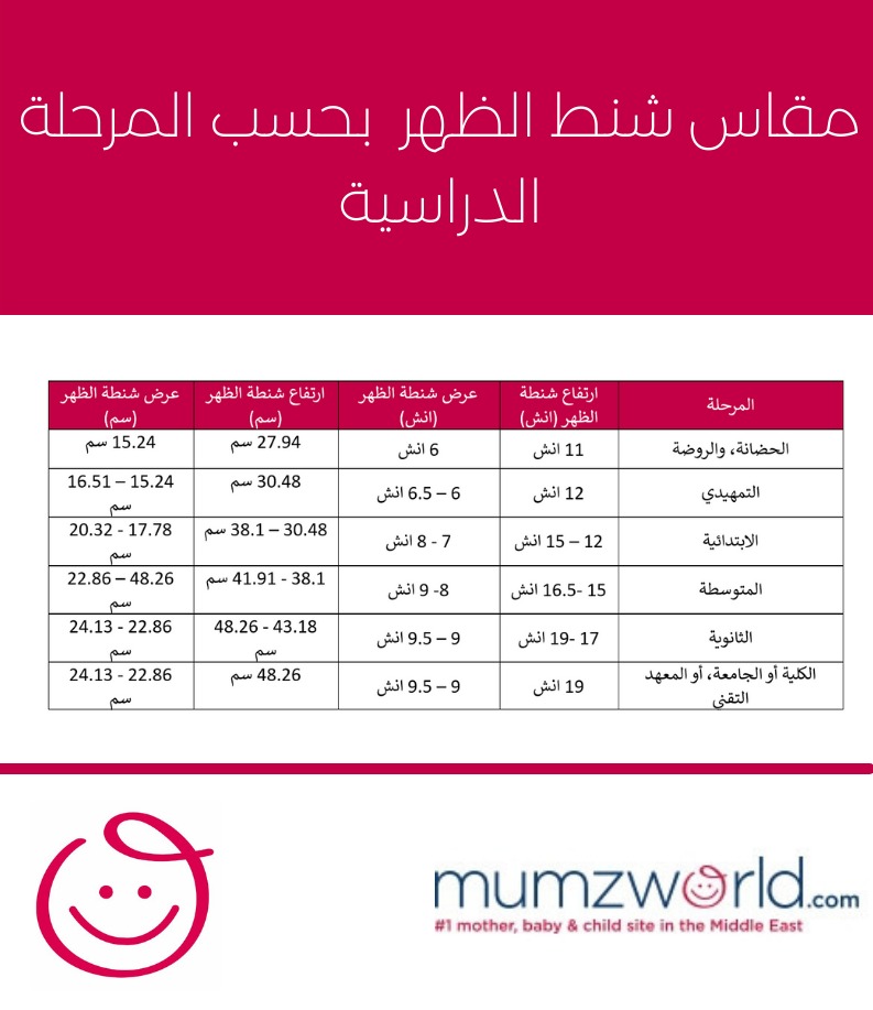 مقاسات شنط المدارس